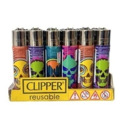 ISQUEIRO CLIPPER MAXI NATURAL  SKULLS 1 - CX C/24