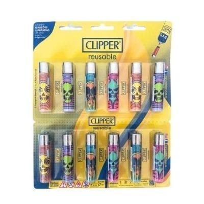 ISQUEIRO CLIPPER MAXI NATURAL SKULLS 1  - CARTELA C/12