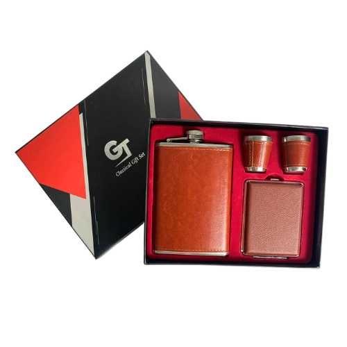 CONUNTO CANTIL METAL MARRON 267ML C/ 2 COPOS E CIGARREIRA - REF. HF-002