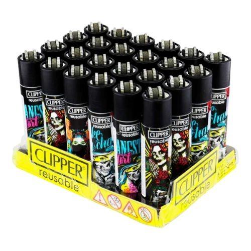ISQUEIRO CLIPPER MAXI SHE SKULLS BW +LB CX/24