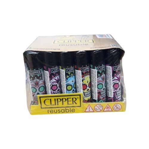 ISQUEIRO CLIPPER MAXXI COLORFUL SKULLS CX C/ 24 REF. CP11R D24